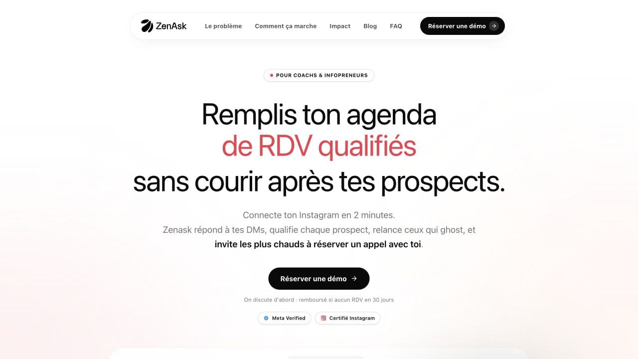 Page d’accueil de Zenask