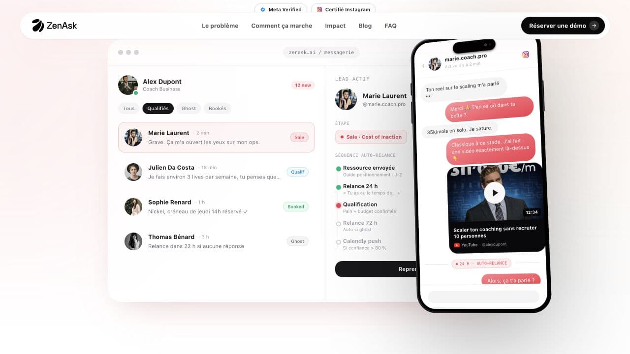 Démonstration de messagerie Instagram sur Zenask