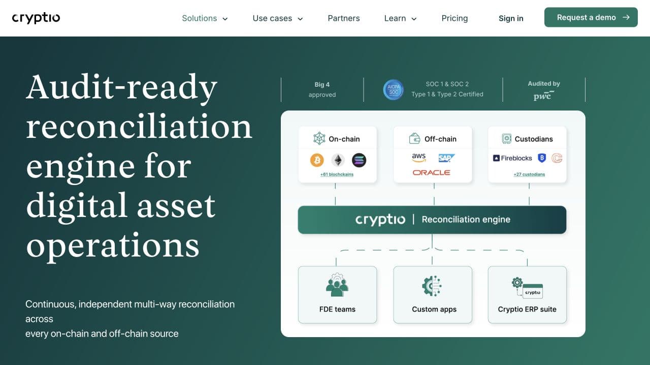 Présentation du rapprochement comptable sur le site de Cryptio