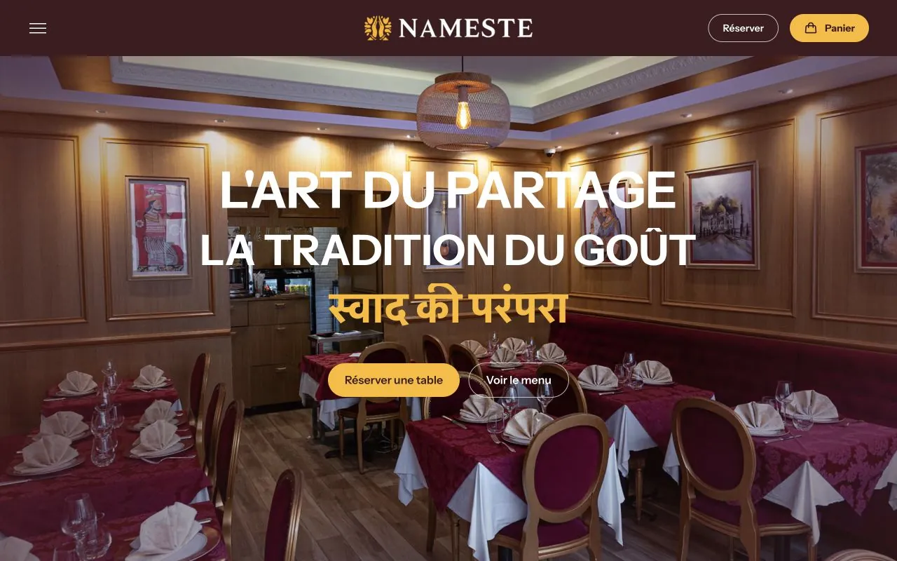 Page d’accueil du restaurant Nameste
