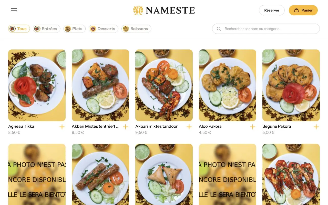 Carte du restaurant Nameste